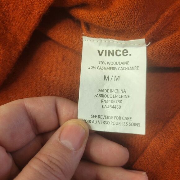 Vince Wool Cashmere V Neck Swater Terracota Size Medium - Picture 3 of 6